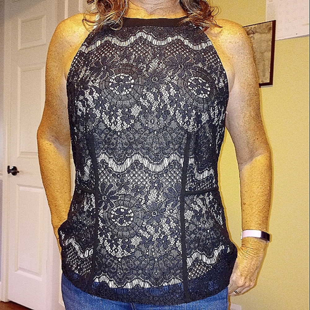 New York & Co Classy Black Laced Blouse, Gorgeous, Medium